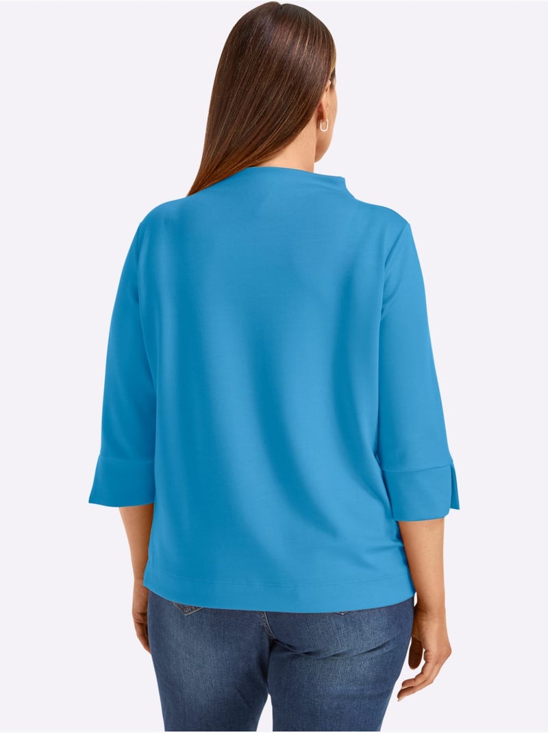 T-shirt à Col Montant 50% Modal - Taille Standard - Witt Bleu ciel - Kiabi