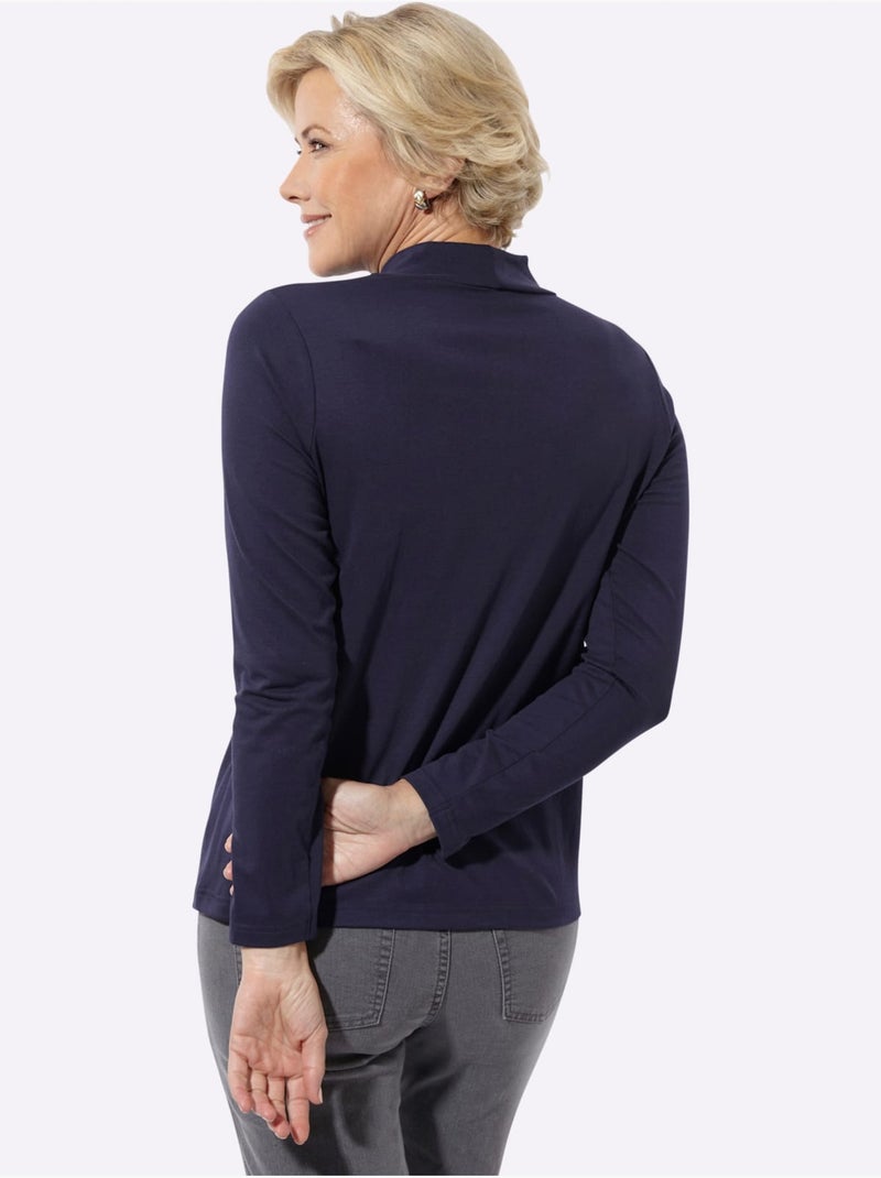 T-shirt à Col Montant 95% Coton - Taille Standard - Witt Bleu marine - Kiabi