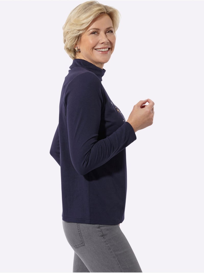 T-shirt à Col Montant 95% Coton - Taille Standard - Witt Bleu marine - Kiabi