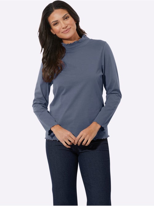 T-shirt à col montant à manches longues avec finitions ondulées - taille standard - moda vilona - Kiabi