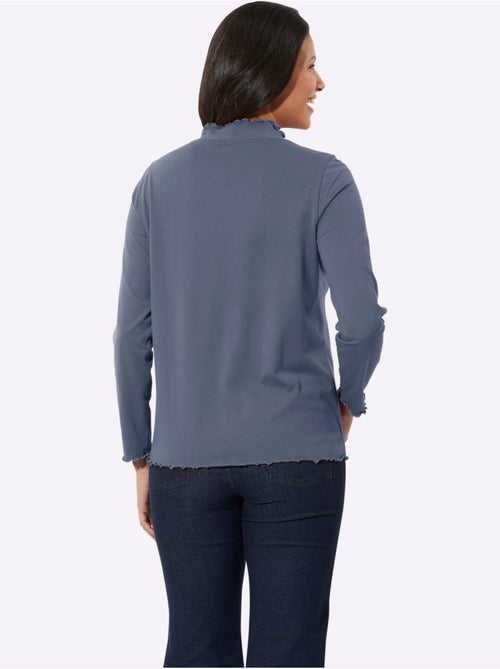 T-shirt à col montant à manches longues avec finitions ondulées - taille standard - moda vilona - Kiabi