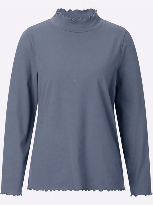 T-shirt à col montant à manches longues avec finitions ondulées - taille standard - moda vilona - Kiabi