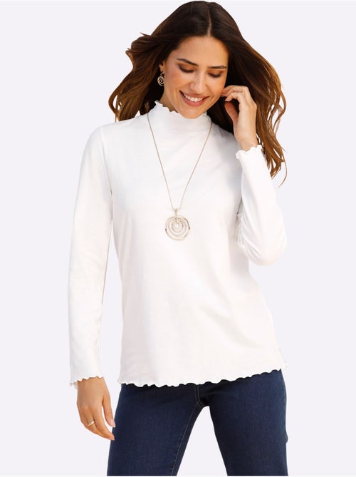 T-shirt à col montant avec finitions ondulées et manches longues - taille standard - moda vilona - Kiabi