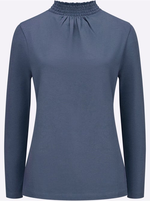 T-shirt à col montant avec fronces et empiecements en smock - taille standard - moda vilona - Kiabi