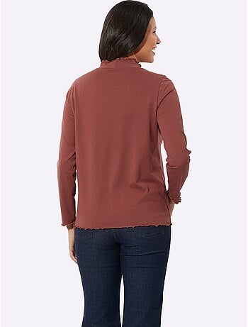 T-shirt à col montant avec manches longues et finitions ondulées - taille standard - moda vilona