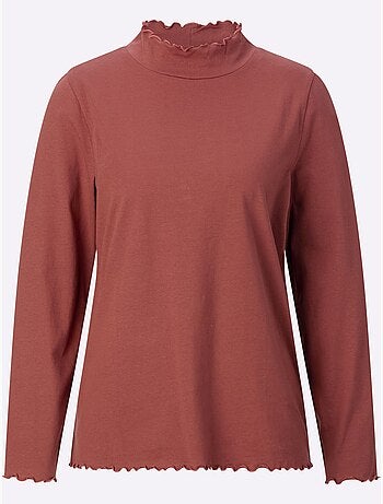 T-shirt à col montant avec manches longues et finitions ondulées - taille standard - moda vilona