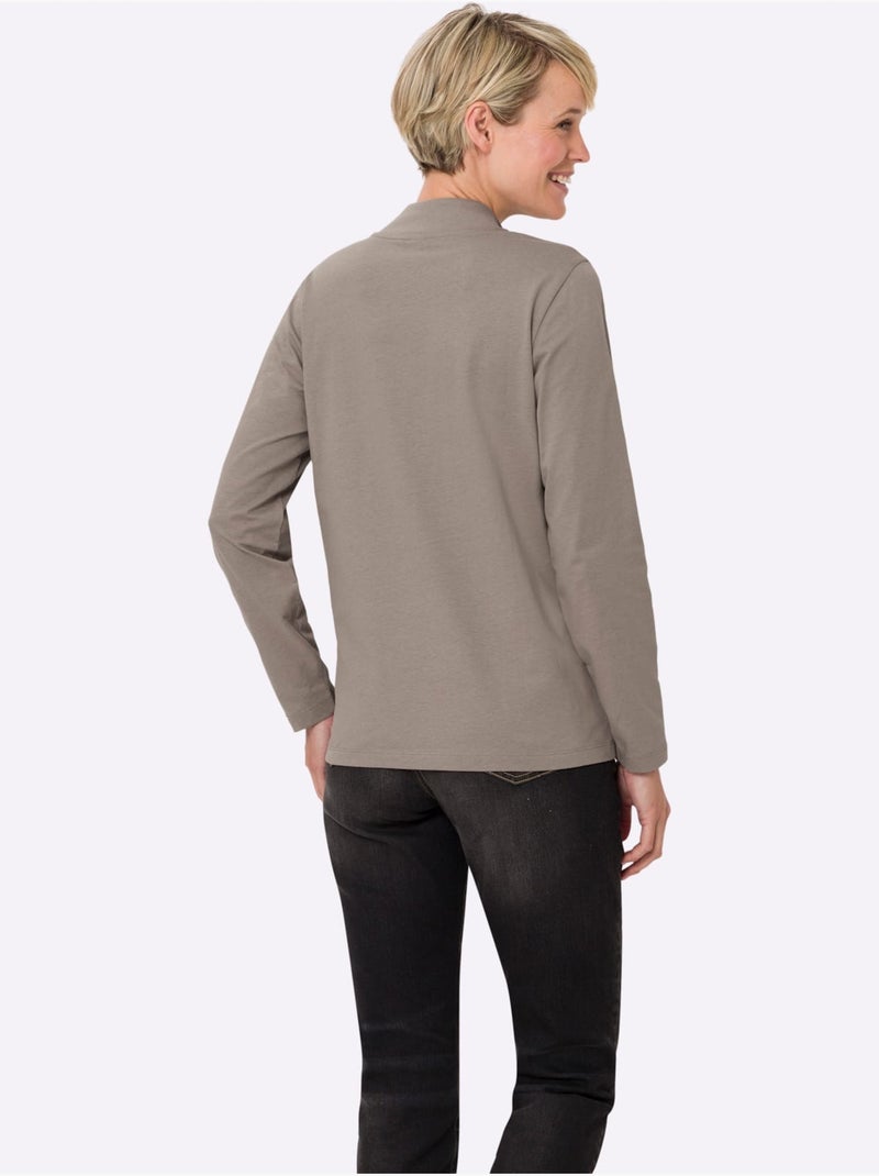 T-shirt à col montant boutons décoratifs - taille standard - moda vilona Gris taupe - Kiabi