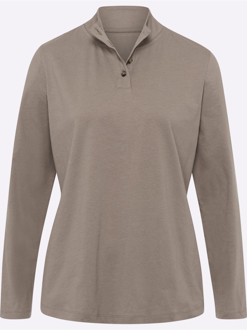 T-shirt à col montant boutons décoratifs - taille standard - moda vilona Gris taupe - Kiabi