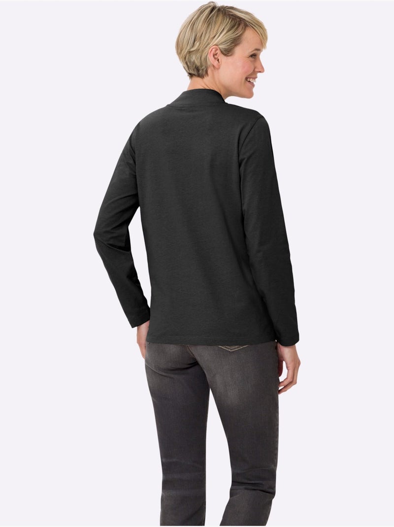 T-shirt à col montant boutons décoratifs - taille standard - moda vilona Noir - Kiabi