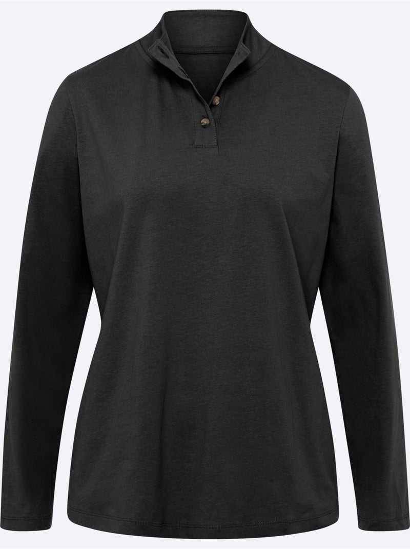 T-shirt à col montant boutons décoratifs - taille standard - moda vilona Noir - Kiabi