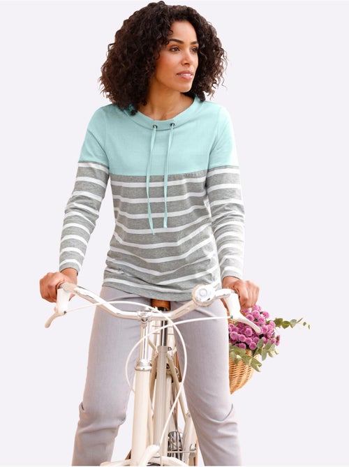 T-shirt à col montant col avec coulisse et lien à nouer - taille standard - moda vilona - Kiabi T-shirt à col montant col avec coulisse et lien à nouer - taille standard - moda vilona - Kiabi