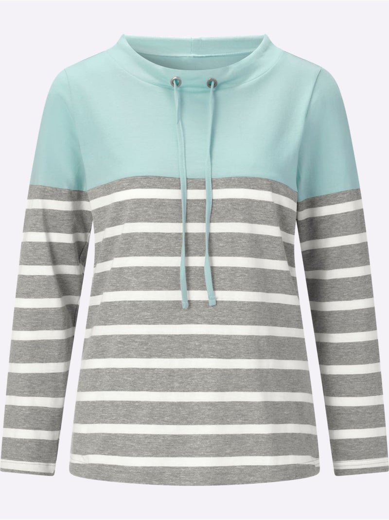 T-shirt à col montant col avec coulisse et lien à nouer - taille standard - moda vilona Menthe/Gris/Blanc - Kiabi