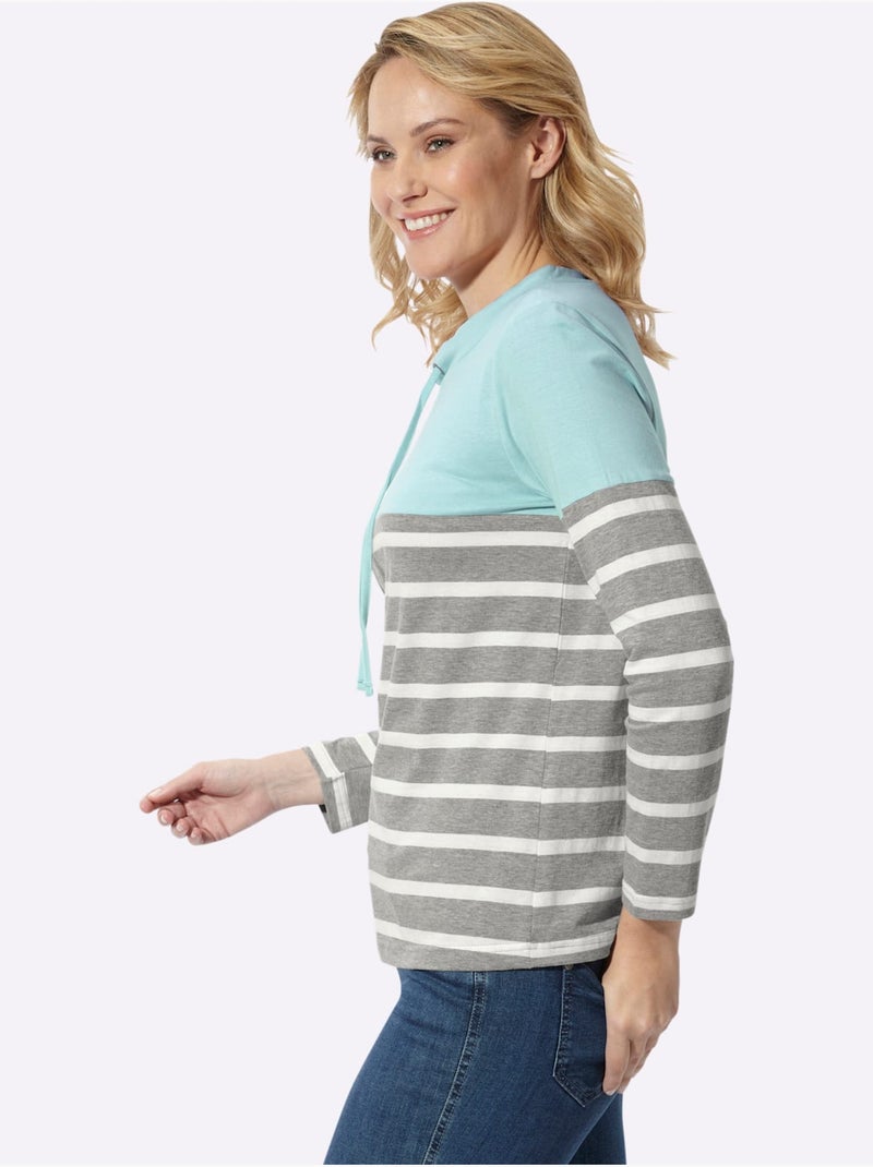 T-shirt à col montant col avec coulisse et lien à nouer - taille standard - moda vilona Menthe/Gris/Blanc - Kiabi