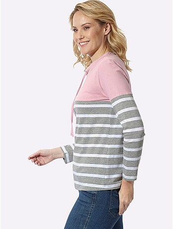 T-shirt à col montant col avec coulisse et lien à nouer - taille standard - moda vilona