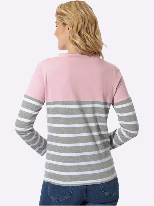 T-shirt à col montant col avec coulisse et lien à nouer - taille standard - moda vilona - Kiabi