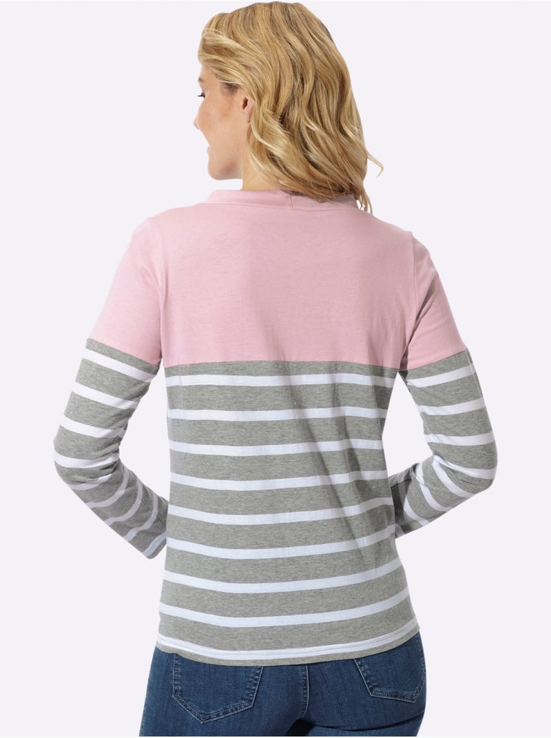 T-shirt à col montant col avec coulisse et lien à nouer - taille standard - moda vilona Noir Rose Gris - Kiabi