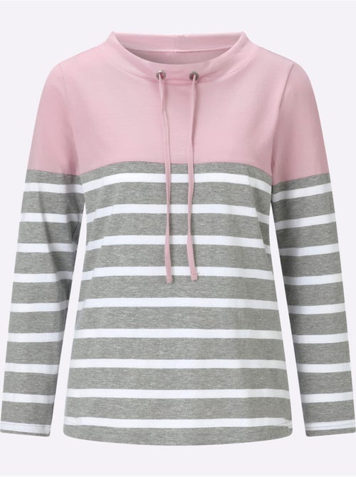 T-shirt à col montant col avec coulisse et lien à nouer - taille standard - moda vilona - Kiabi