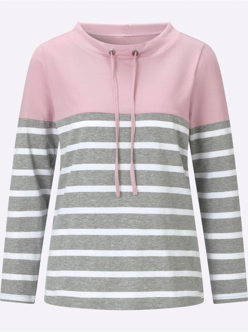 T-shirt à col montant col avec coulisse et lien à nouer - taille standard - moda vilona Noir Rose Gris - Kiabi