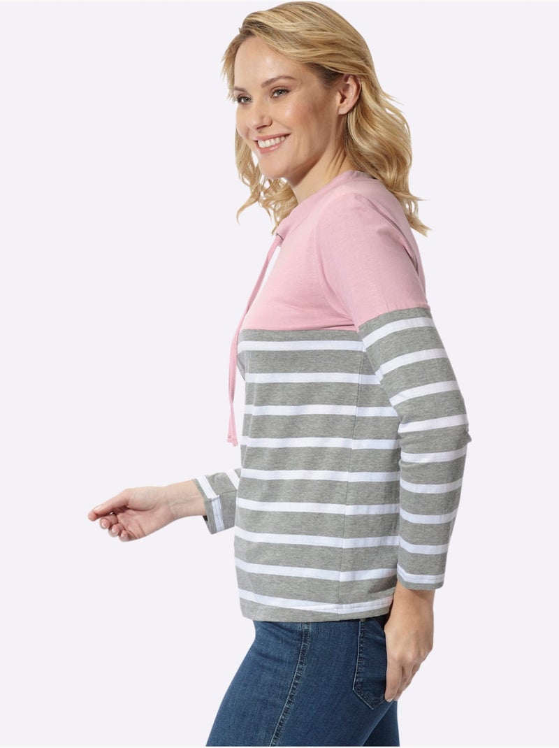 T-shirt à col montant col avec coulisse et lien à nouer - taille standard - moda vilona Noir Rose Gris - Kiabi