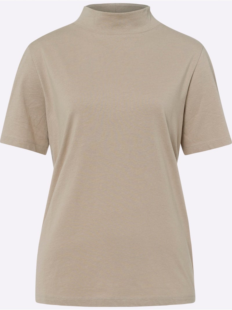T-shirt à Col Montant Col Montant Chaud - Taille Standard - Moda Vilona Beige - Kiabi