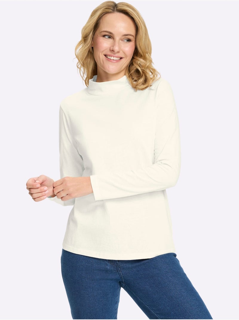 T-shirt à col montant col montant chaud - taille standard - moda vilona Ecru - Kiabi