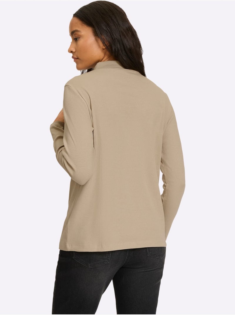T-shirt à col montant col montant tendance - taille standard - helline Beige - Kiabi