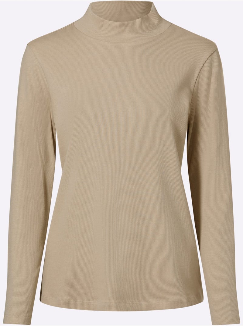 T-shirt à col montant col montant tendance - taille standard - helline Beige - Kiabi