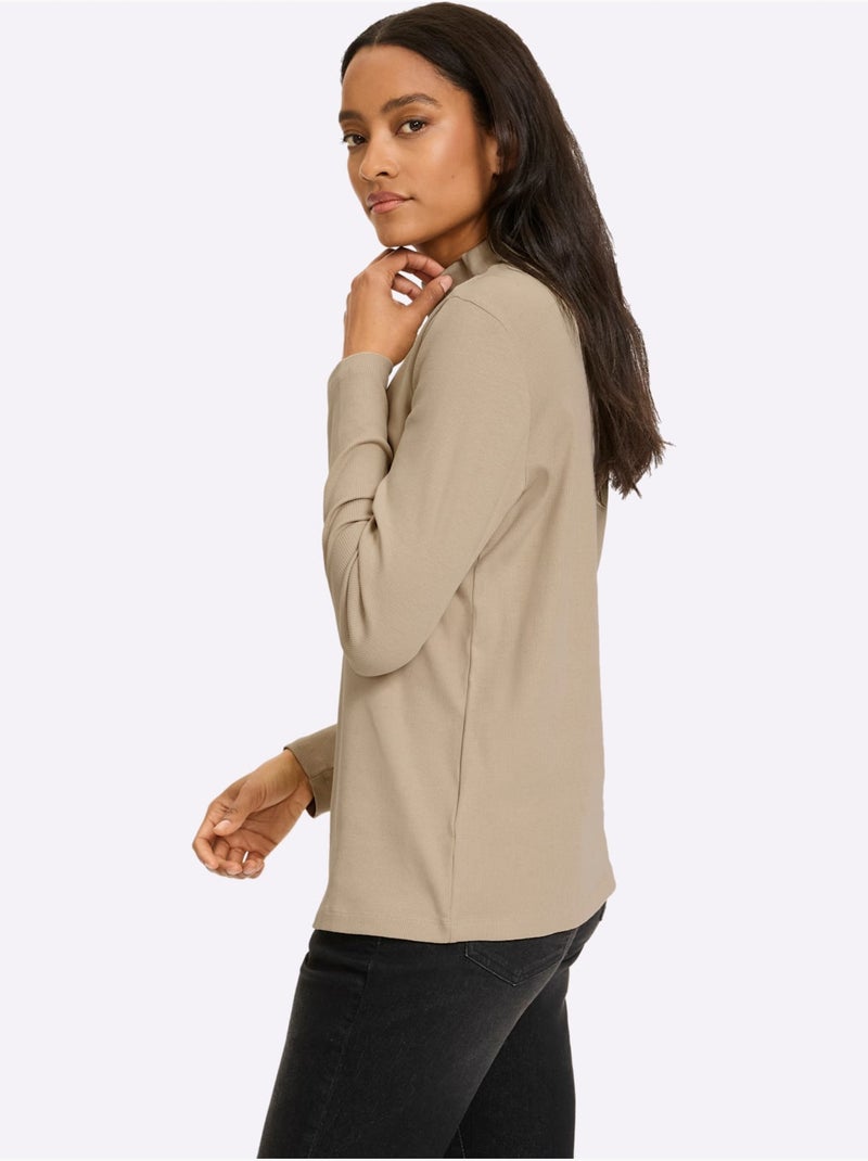 T-shirt à col montant col montant tendance - taille standard - helline Beige - Kiabi