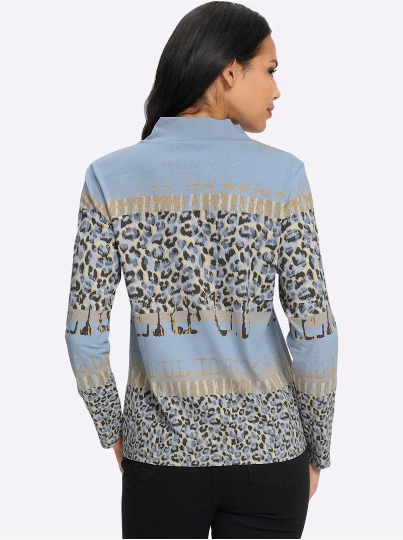 T-shirt à col montant col montant tendance - taille standard - moda vilona Bleu Ecru - Kiabi