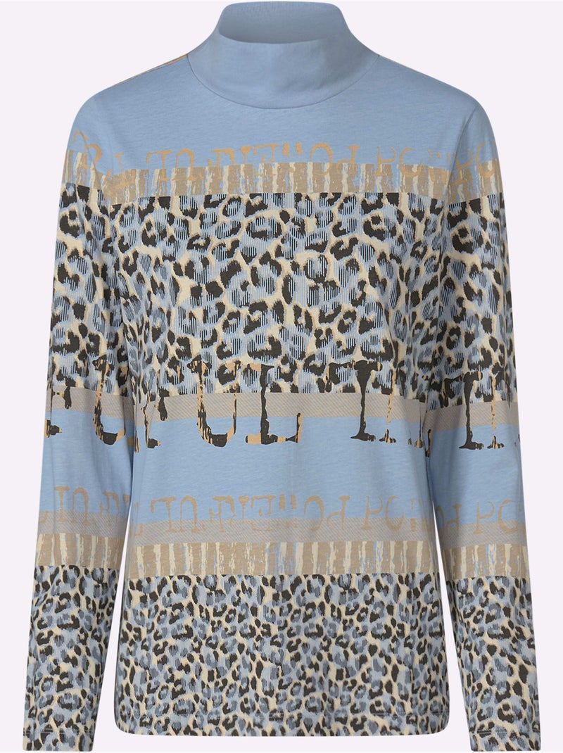 T-shirt à col montant col montant tendance - taille standard - moda vilona Bleu Ecru - Kiabi