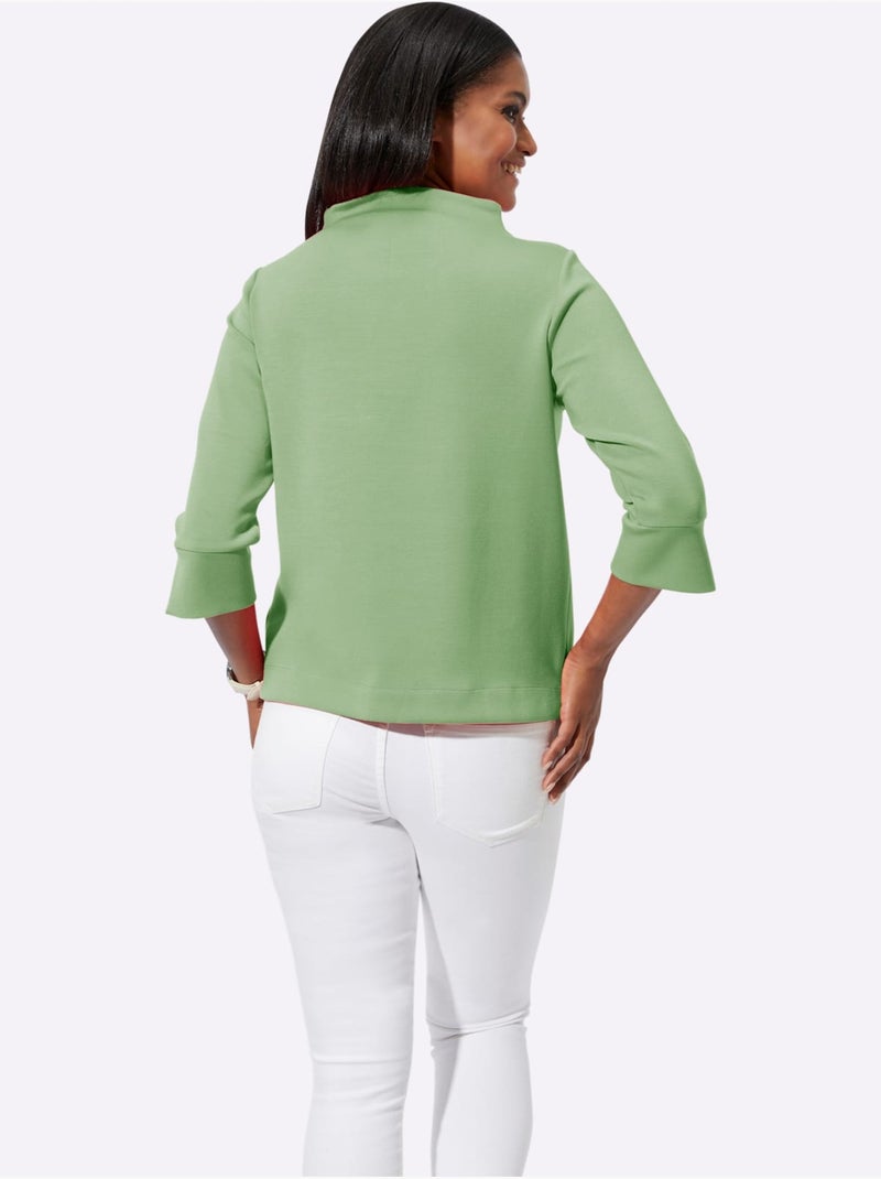 T shirt à col montant en modal et manches trois quarts - taille standard - witt Gris Vert clair - Kiabi