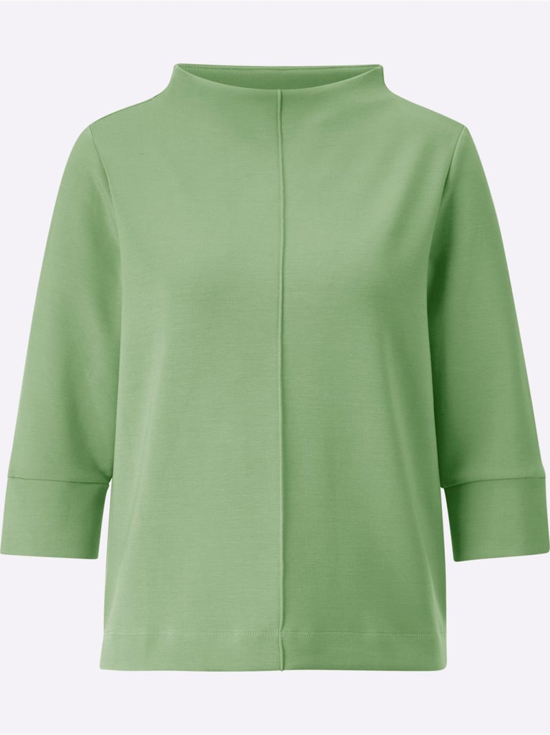 T shirt à col montant en modal et manches trois quarts - taille standard - witt Gris Vert clair - Kiabi