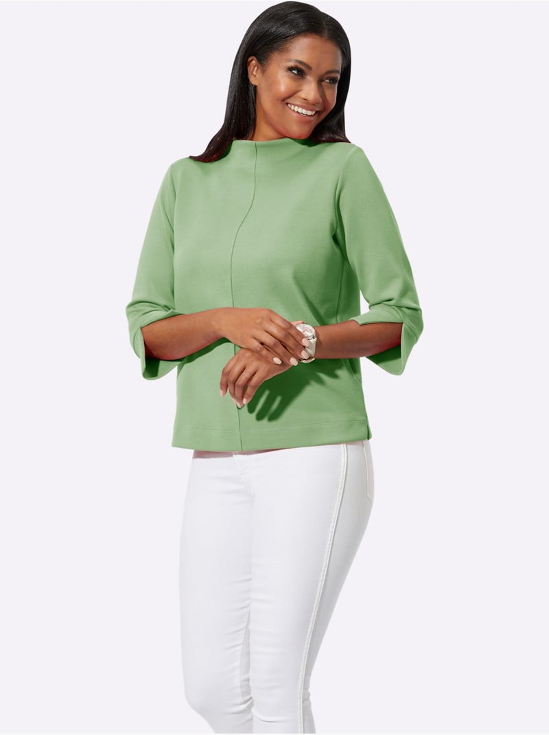 T shirt à col montant en modal et manches trois quarts - taille standard - witt Gris Vert clair - Kiabi