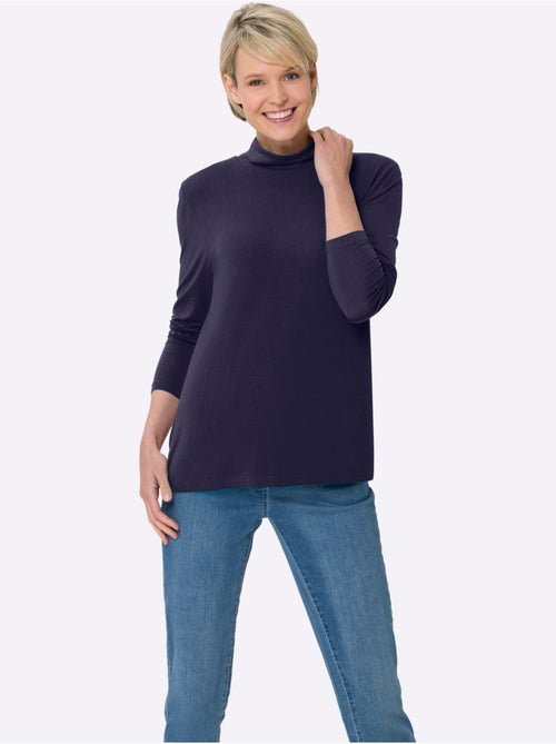 T-shirt à col montant et manches longues en viscose douce - taille standard - moda vilona - Kiabi
