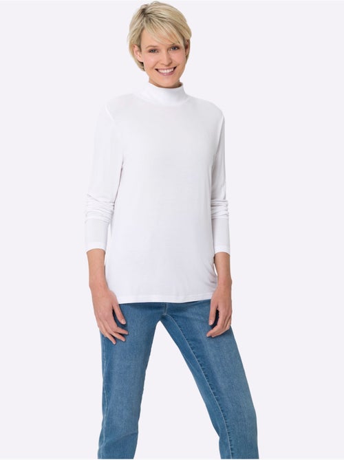 T-shirt à col montant et manches longues en viscose douce - taille standard - moda vilona - Kiabi
