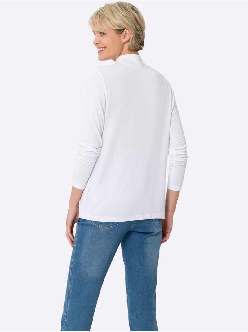 T-shirt à col montant et manches longues en viscose douce - taille standard - moda vilona Ecru - Kiabi
