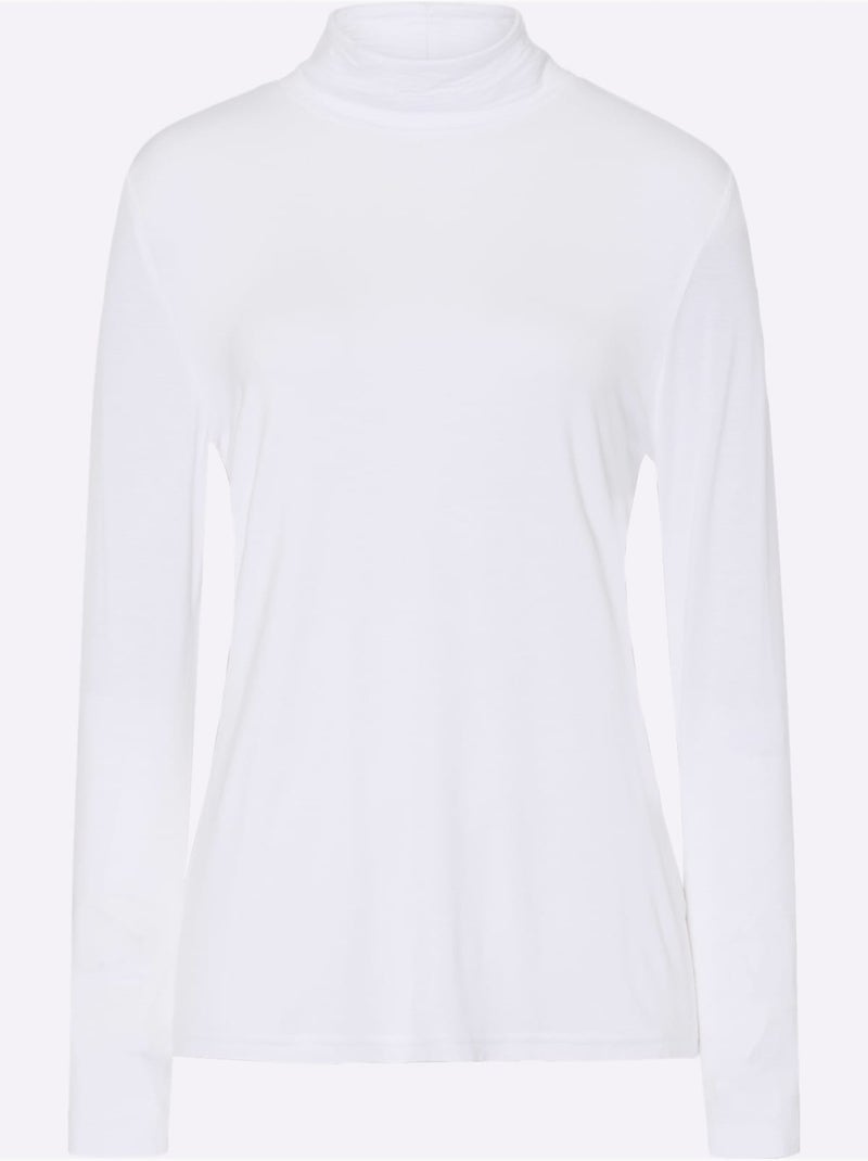 T-shirt à col montant et manches longues en viscose douce - taille standard - moda vilona Ecru - Kiabi