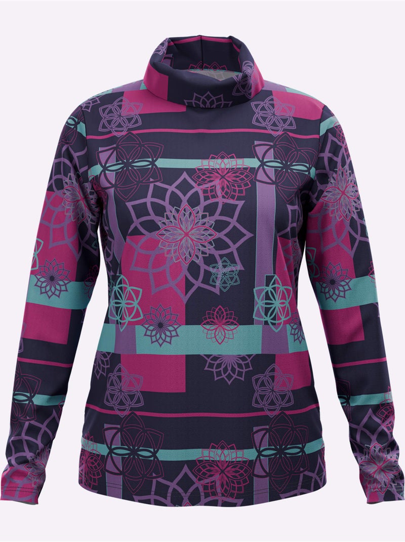 T-shirt à col montant imprimé aux coloris harmonieux - taille standard - moda vilona Bleu Violet - Kiabi