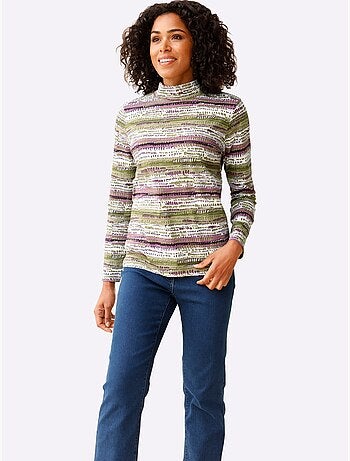 T-shirt à col montant imprimé aux coloris harmonieux - taille standard - moda vilona