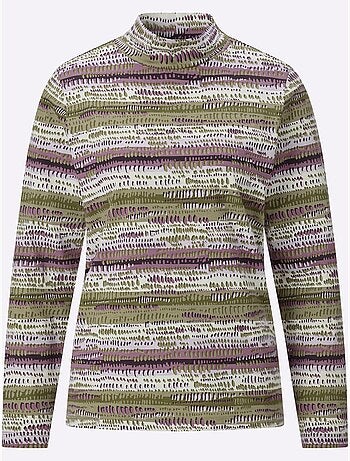 T-shirt à col montant imprimé aux coloris harmonieux - taille standard - moda vilona