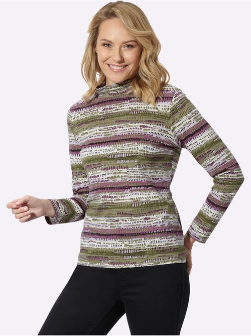 T-shirt à col montant imprimé aux coloris harmonieux - taille standard - moda vilona - Kiabi T-shirt à col montant imprimé aux coloris harmonieux - taille standard - moda vilona - Kiabi