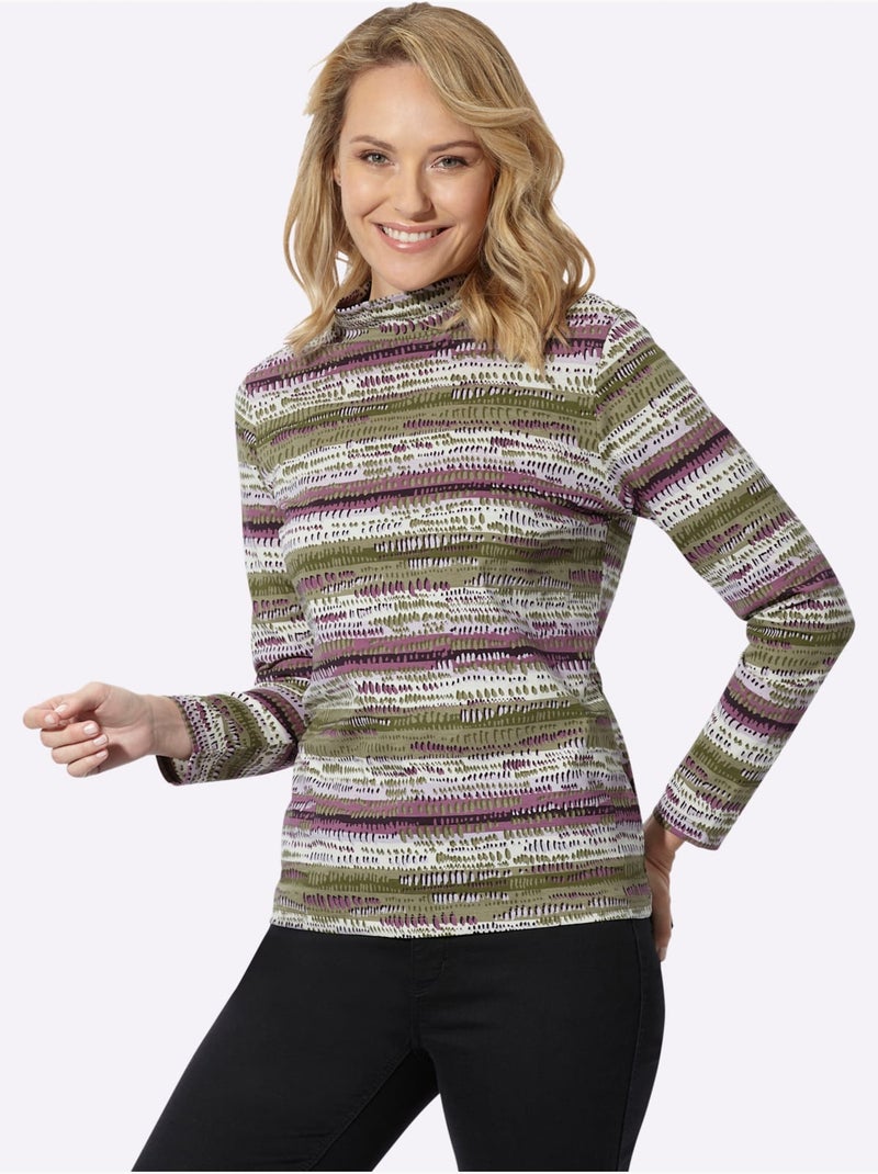 T-shirt à col montant imprimé aux coloris harmonieux - taille standard - moda vilona Vert olive - Kiabi