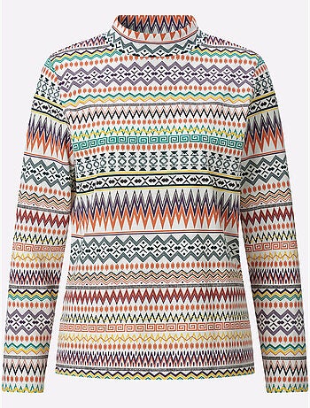 T-shirt à col montant imprimé graphique - taille standard - moda vilona