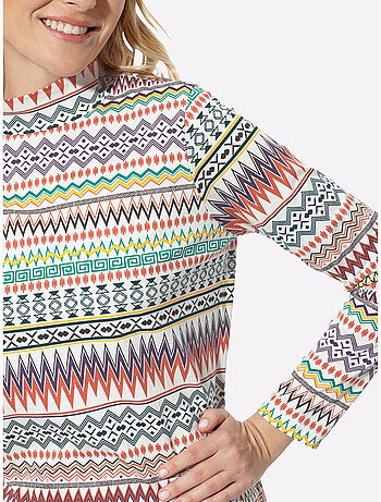 T-shirt à col montant imprimé graphique - taille standard - moda vilona