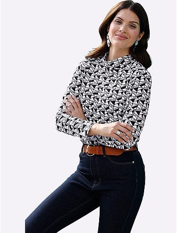 T-shirt à col montant imprimé graphique - taille standard - moda vilona