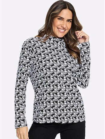 T-shirt à col montant imprimé graphique - taille standard - moda vilona