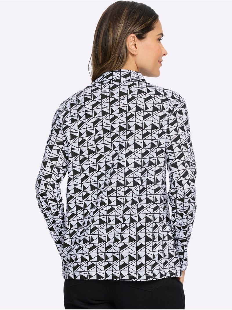 T-shirt à Col Montant Imprimé Graphique - Taille Standard - Moda Vilona Noir Blanc - Kiabi