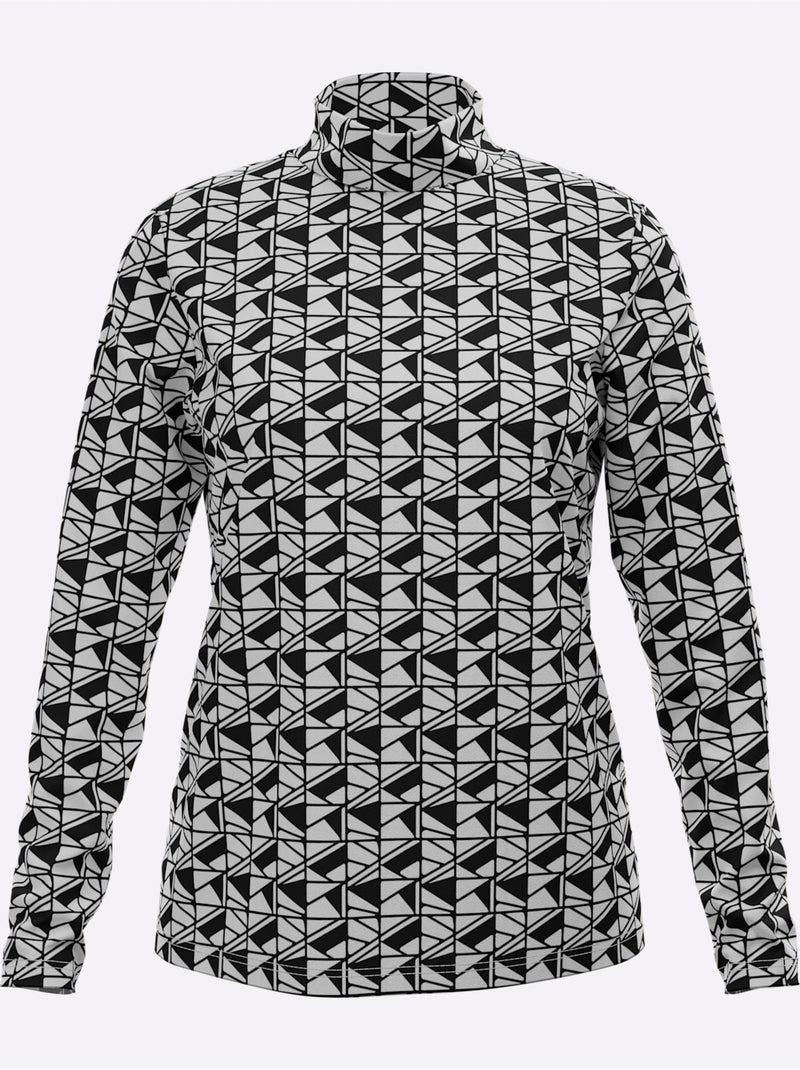 T-shirt à Col Montant Imprimé Graphique - Taille Standard - Moda Vilona Noir Blanc - Kiabi