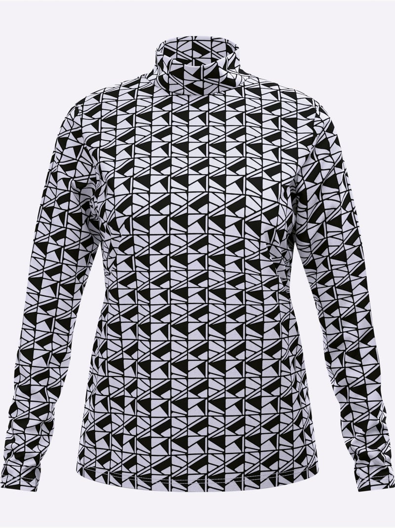 T-shirt à Col Montant Imprimé Graphique - Taille Standard - Moda Vilona Noir Blanc - Kiabi