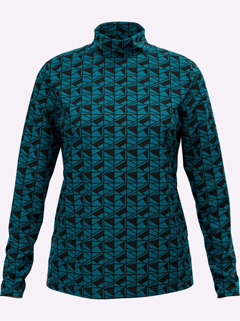 T-shirt à col montant imprimé graphique - taille standard - moda vilona Noir Bleu Noir - Kiabi